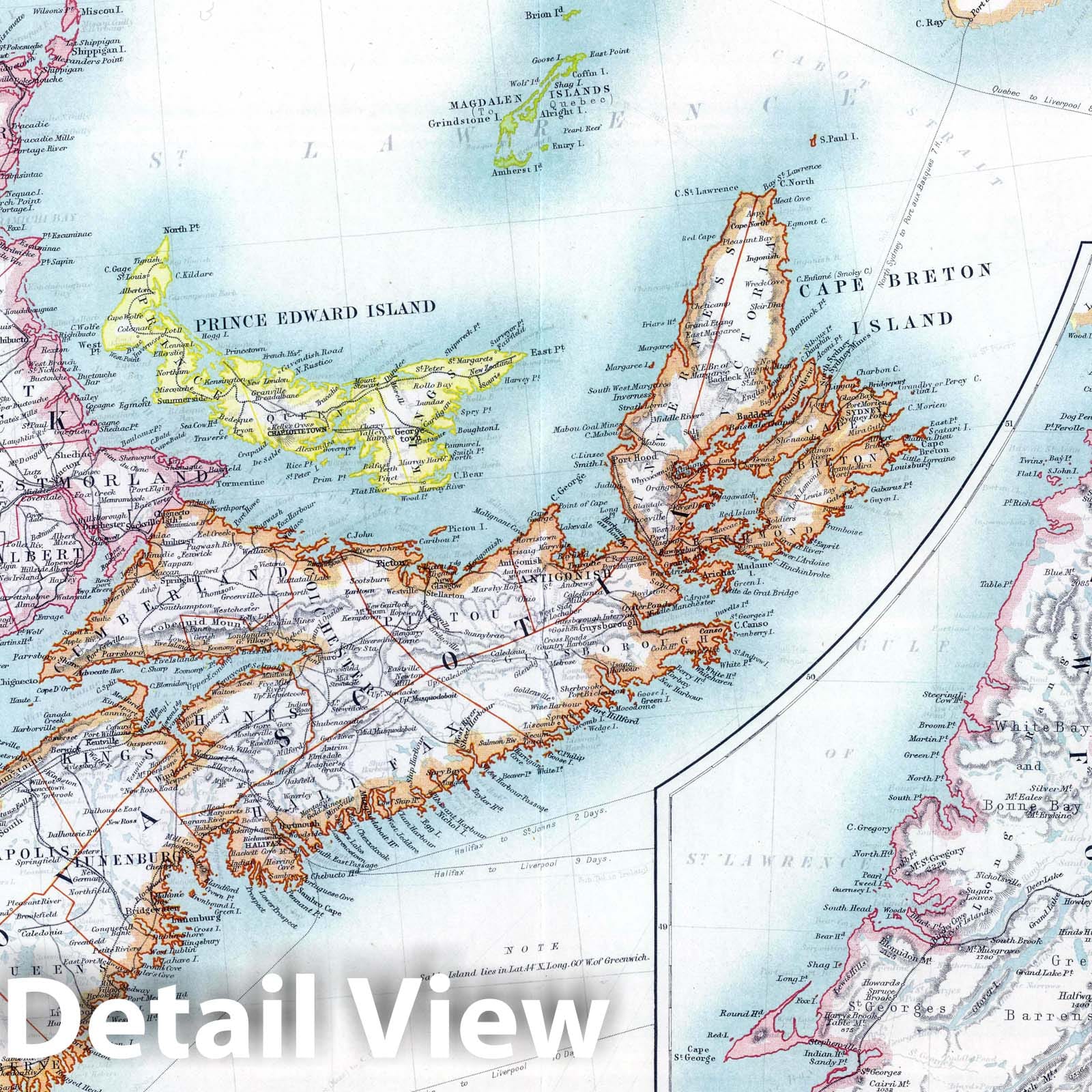 Eastern Canada with New Brunswick, Nova Scotia, Prince Edward Island, and Newfoundland, 1912 - Historical Map Print
