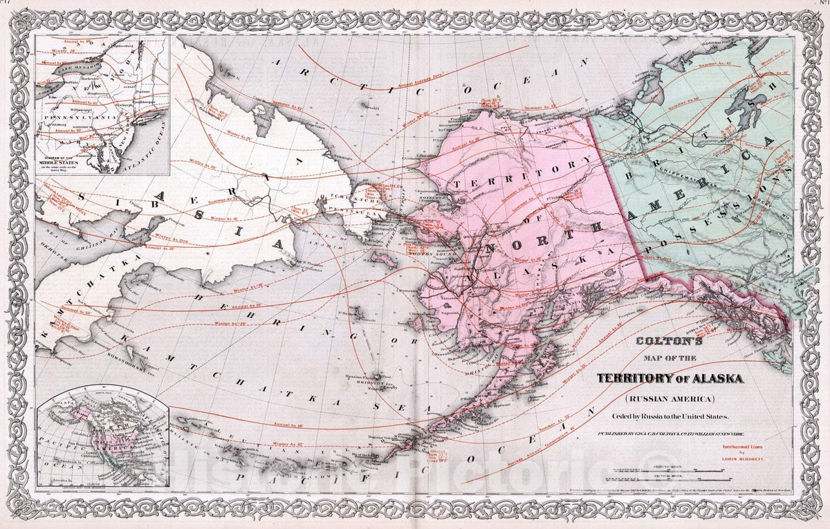 Historic Wall Map : 1869 Territory of Alaska (Russian America). - Vintage Wall Art
