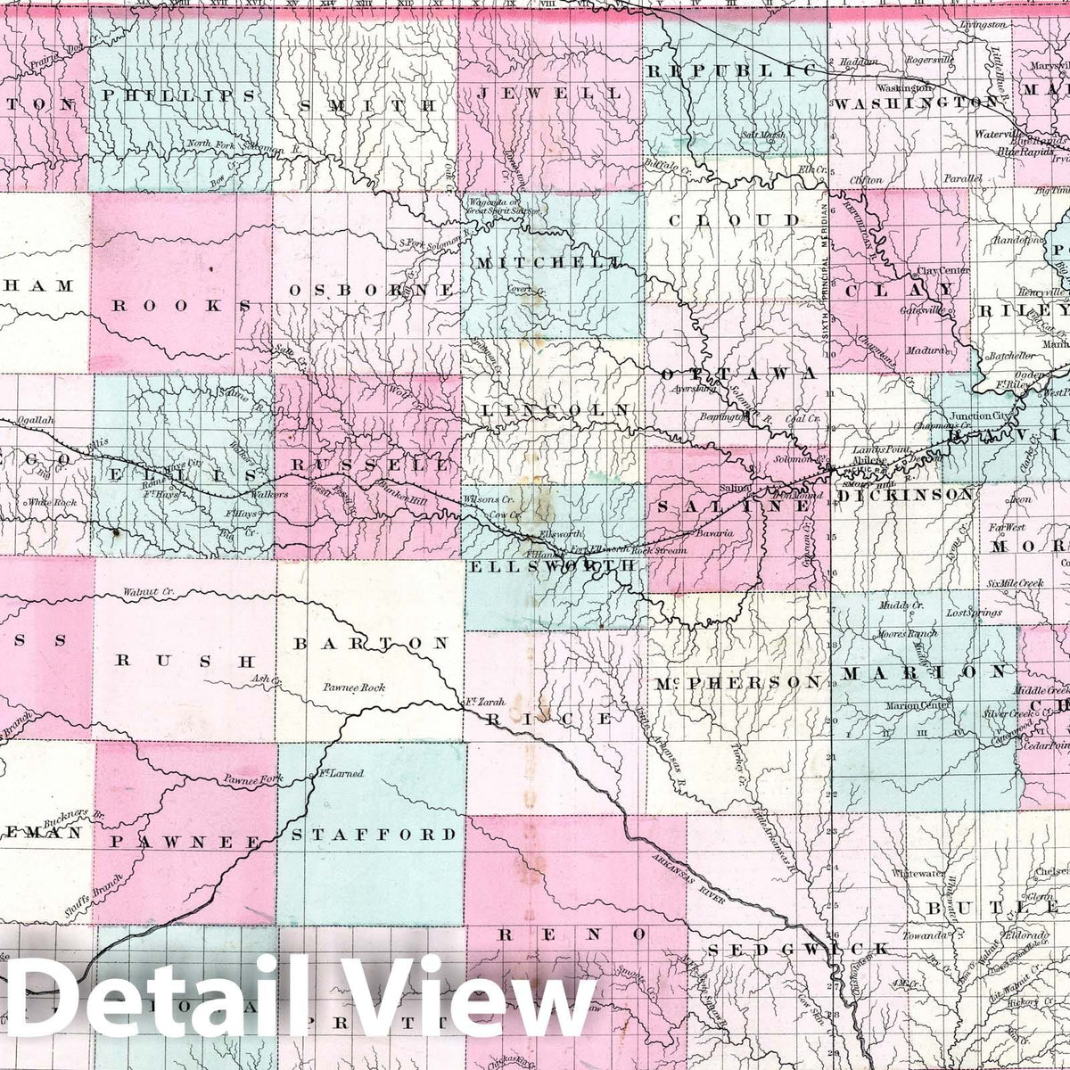 Kansas, 1869 - Historical Map Print from Colton's General Atlas