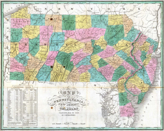 Historic Wall Map : National Atlas - 1827 Pennsylvania, New Jersey, Delaware. - Vintage Wall Art