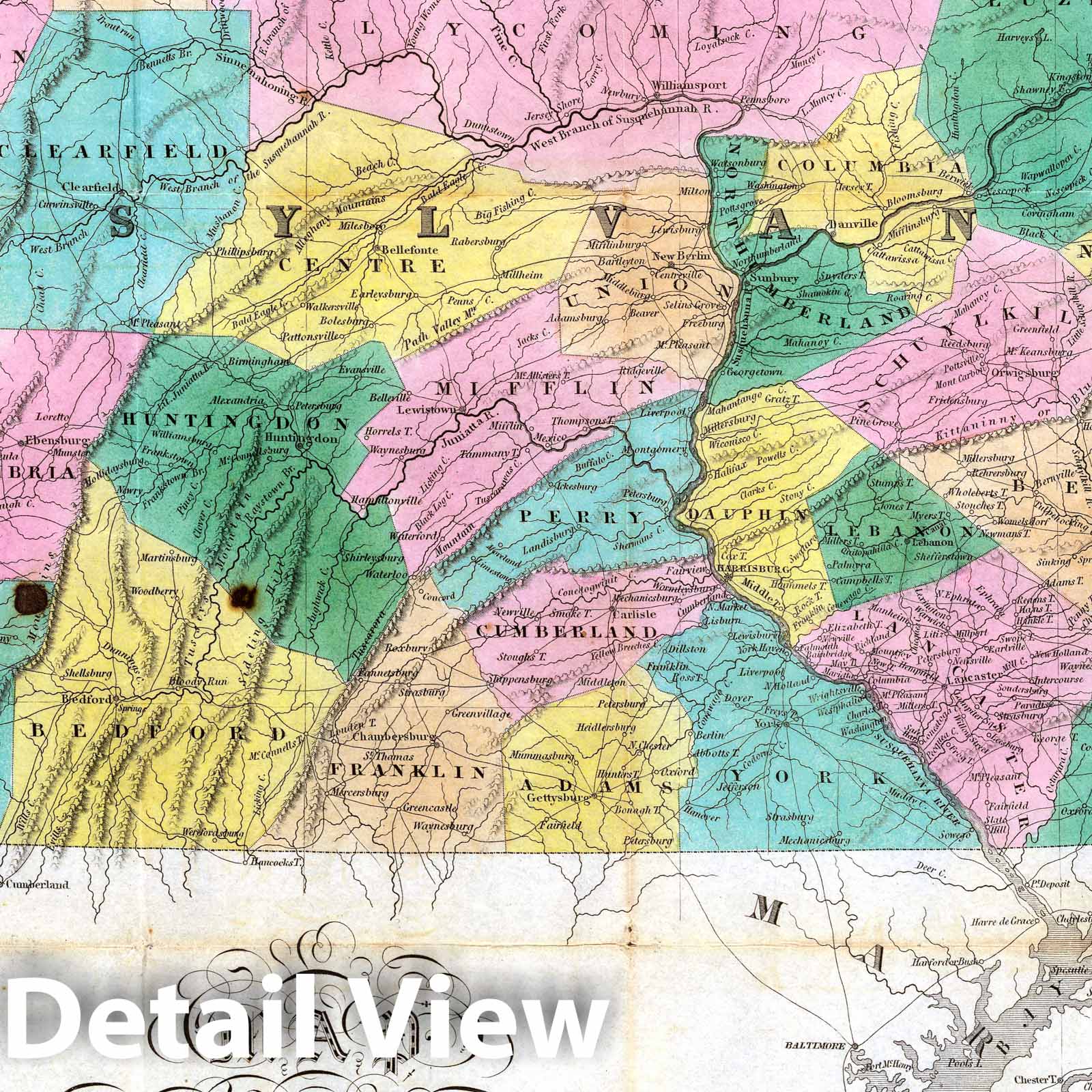 Pennsylvania, New Jersey, and Delaware 1827 Historical Map Print
