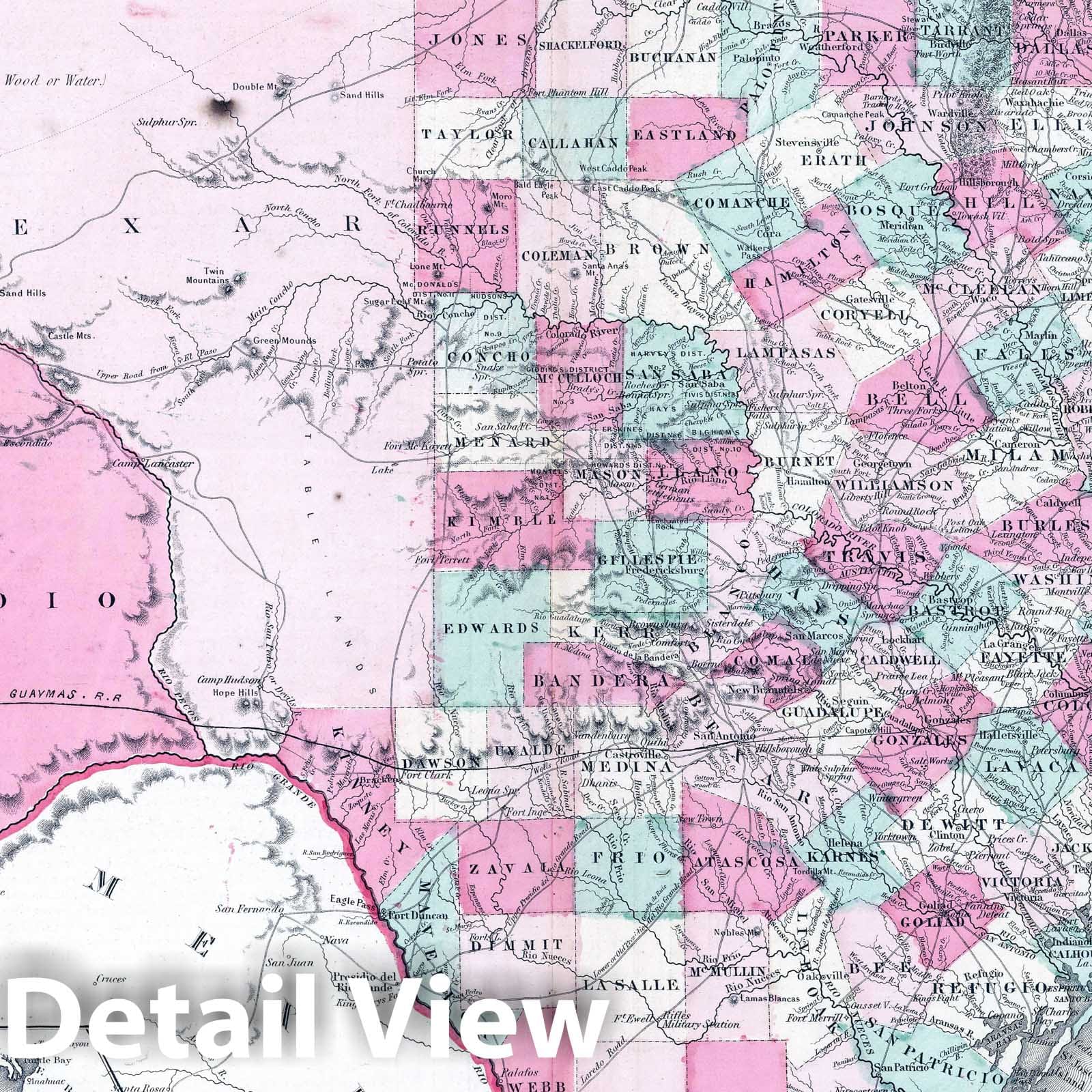 Texas - Survey Map, 1864 - Johnson's New Illustrated Family Atlas Print