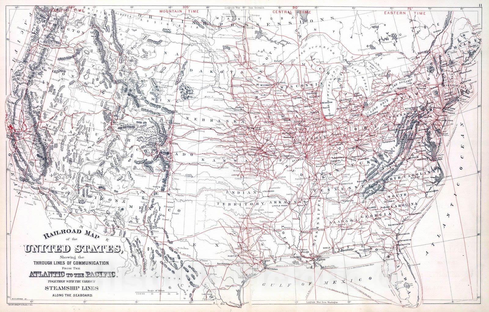 Historic Map : 1886 Railroad map U.S. - Vintage Wall Art