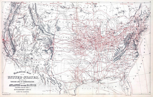 Historic Map : 1886 Railroad map U.S. - Vintage Wall Art