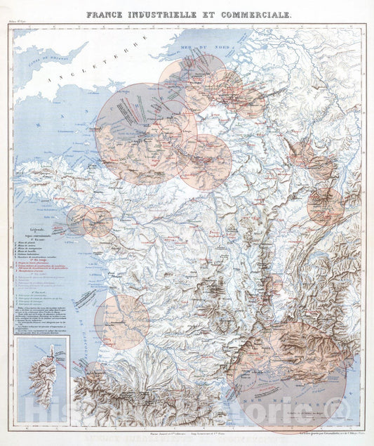 Historic Map : France, 1882 France Industrielle et Commerciale. , Vintage Wall Art