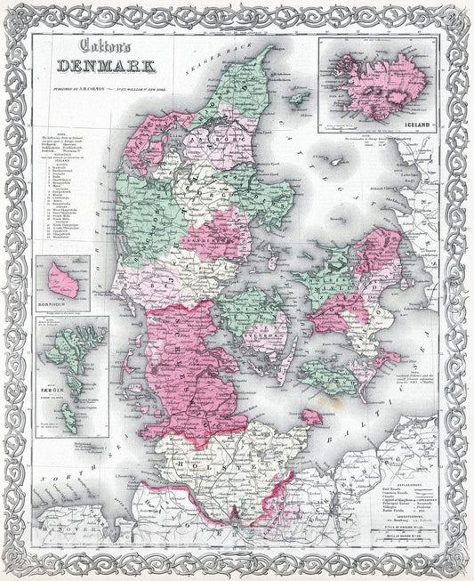 Historic Map : 1865 Denmark. - Vintage Wall Art