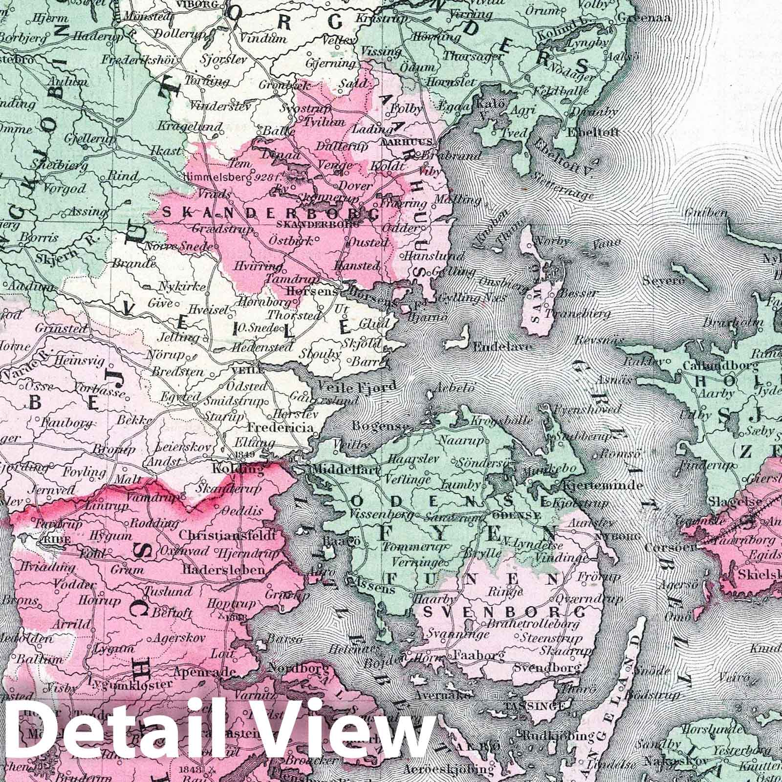 Colton's Denmark with Iceland, Bornholm & Faroe Islands - 1865 Historical Map Print