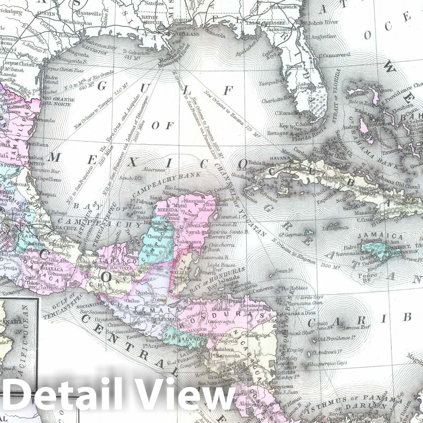 Mexico, Central America, and the West Indies - Railroad Map, 1886