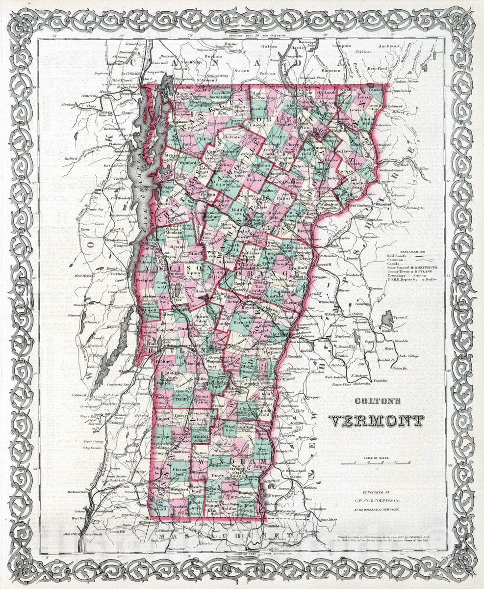 Historic Map : 1869 Vermont. - Vintage Wall Art