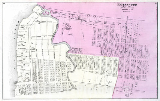 Historic Map : 1873 Ravenswood, Part of Long Island City. Long Island. - Vintage Wall Art