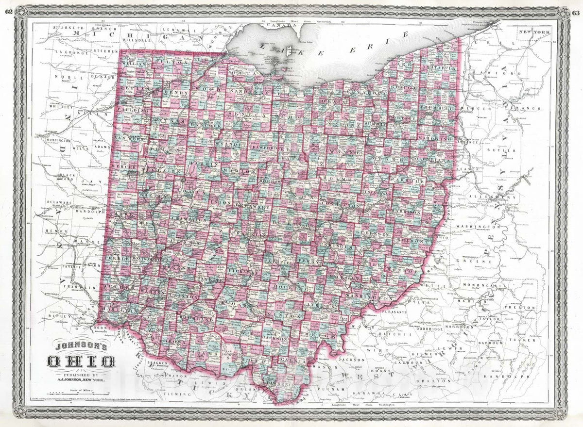 Historic Map : 1870 Ohio. - Vintage Wall Art
