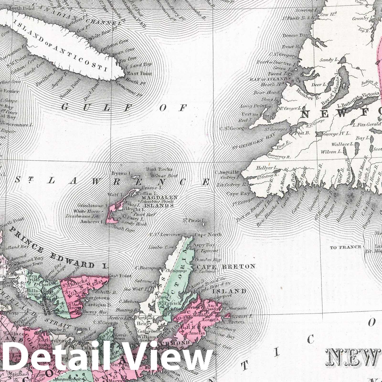 Historic Map : 1865 New Brunswick, Nova Scotia, Newfoundland. Prince Edward Island. - Vintage Wall Art