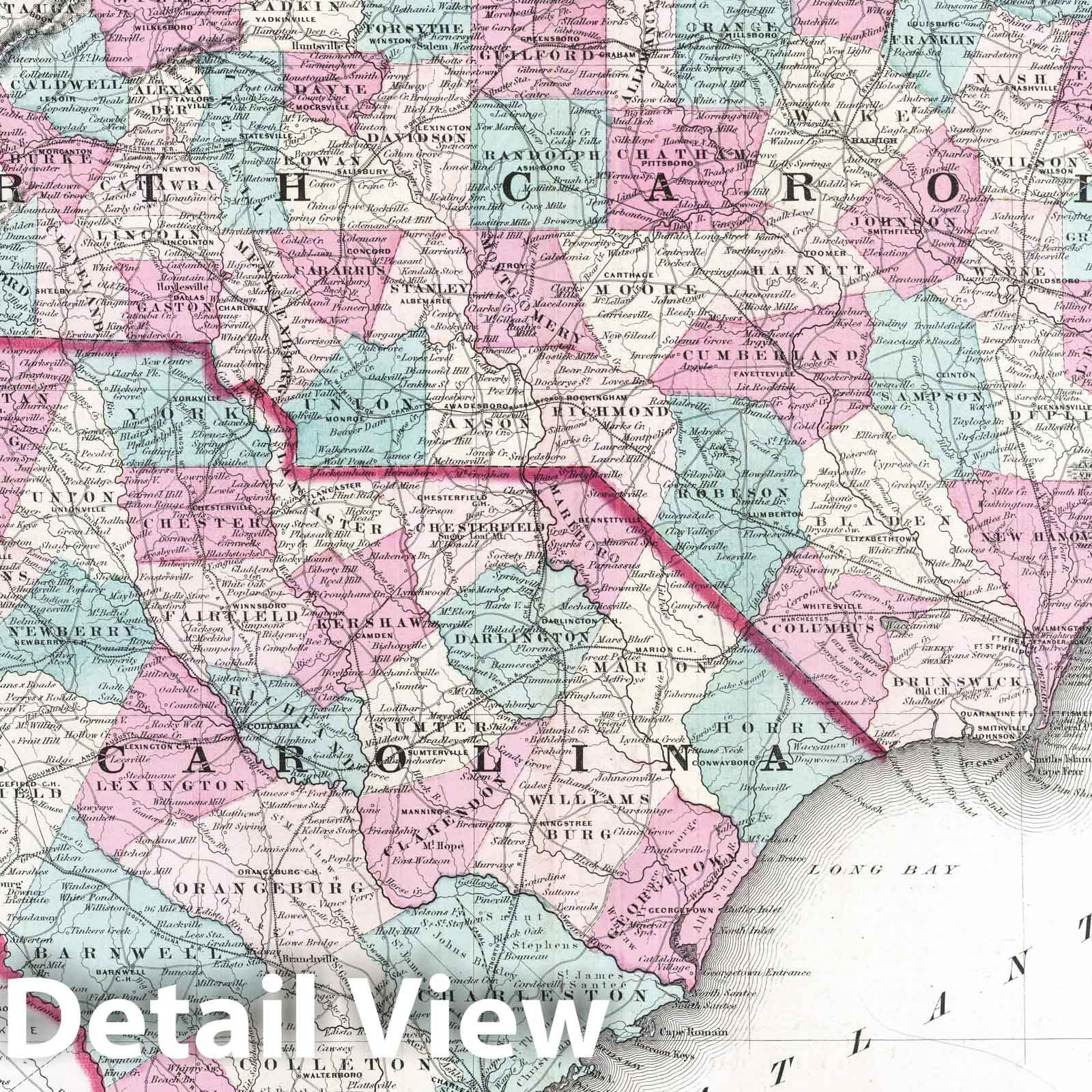 Historic Map : 1870 Carolina and South Carolina. - Vintage Wall Art