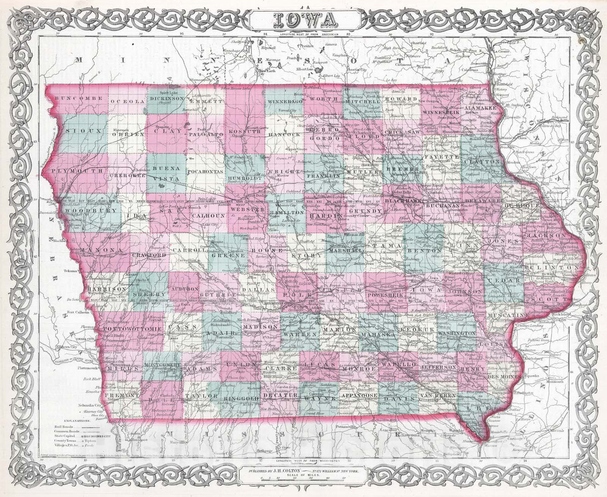 Historic Map : 1865 Iowa. - Vintage Wall Art