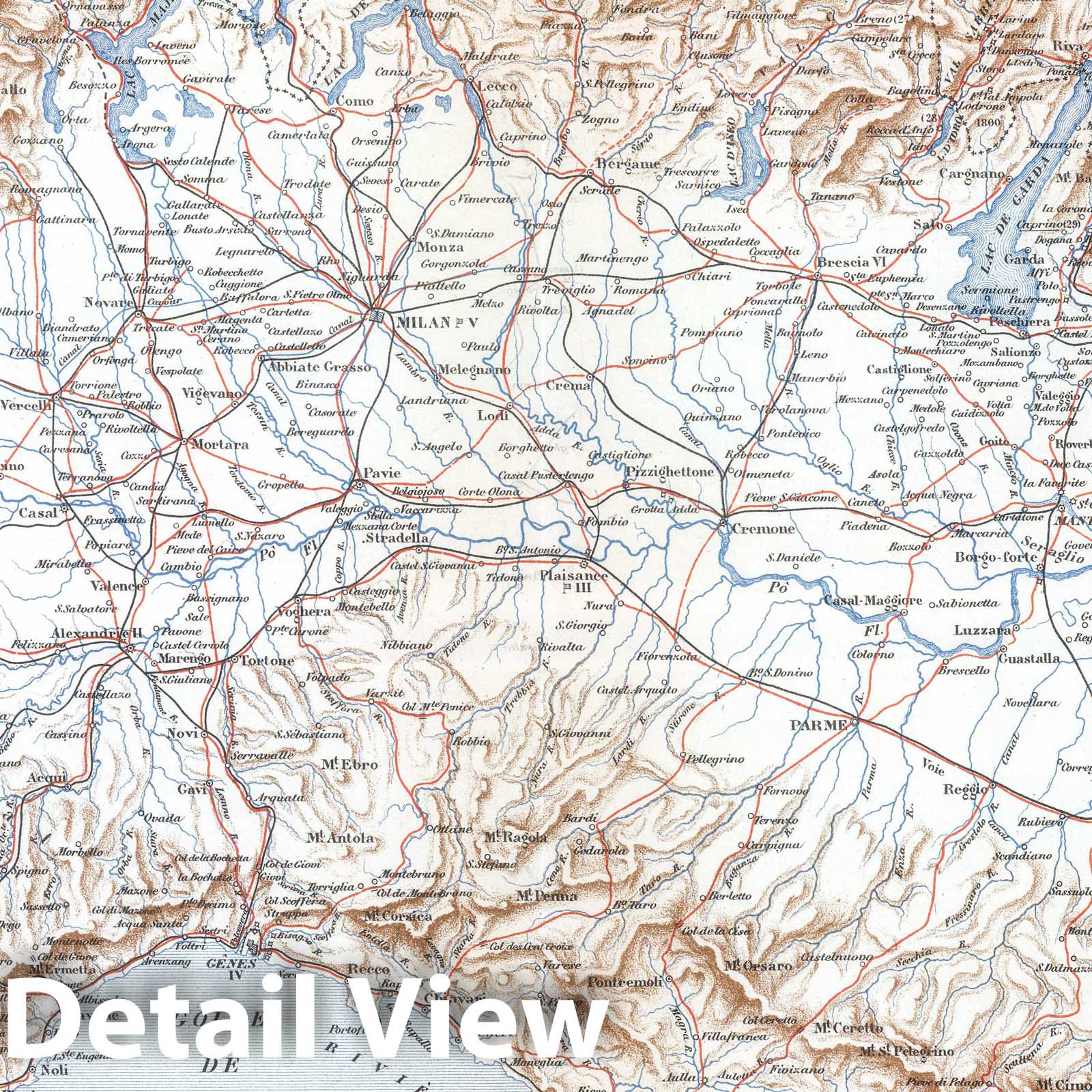 Alps and Po Valley - Military Map, 1882 - Historical Map Print