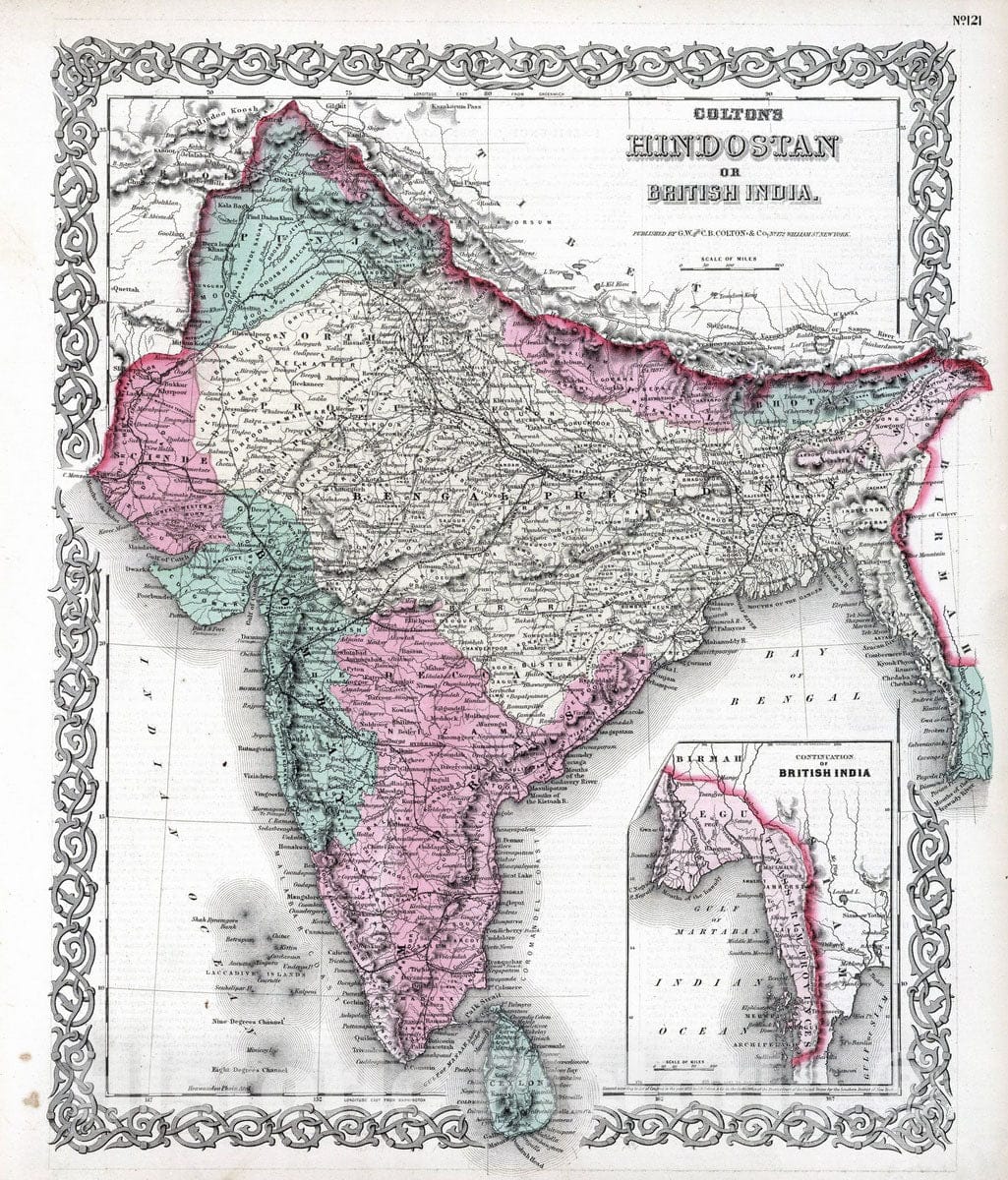 Historic Map : 1869 Hindoostan or British India. - Vintage Wall Art