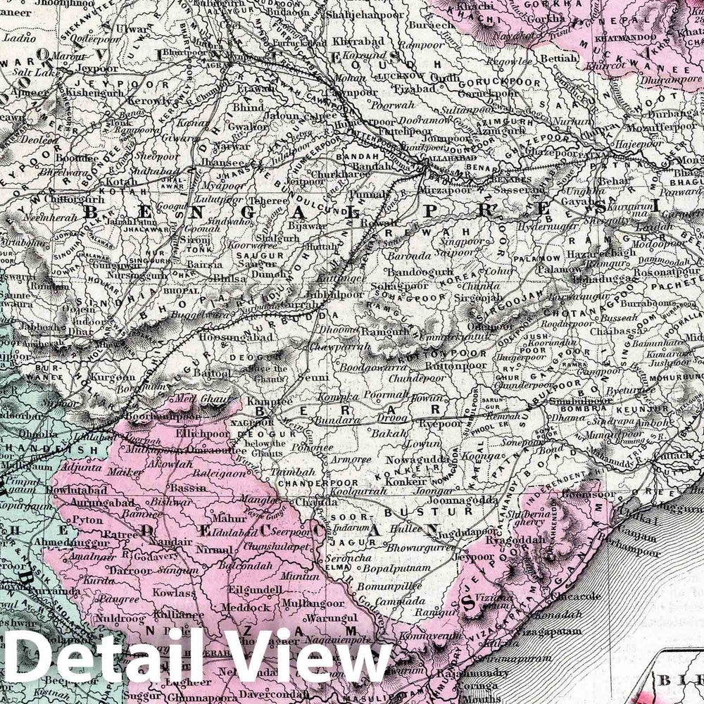 Historic Map : 1869 Hindoostan or British India. - Vintage Wall Art