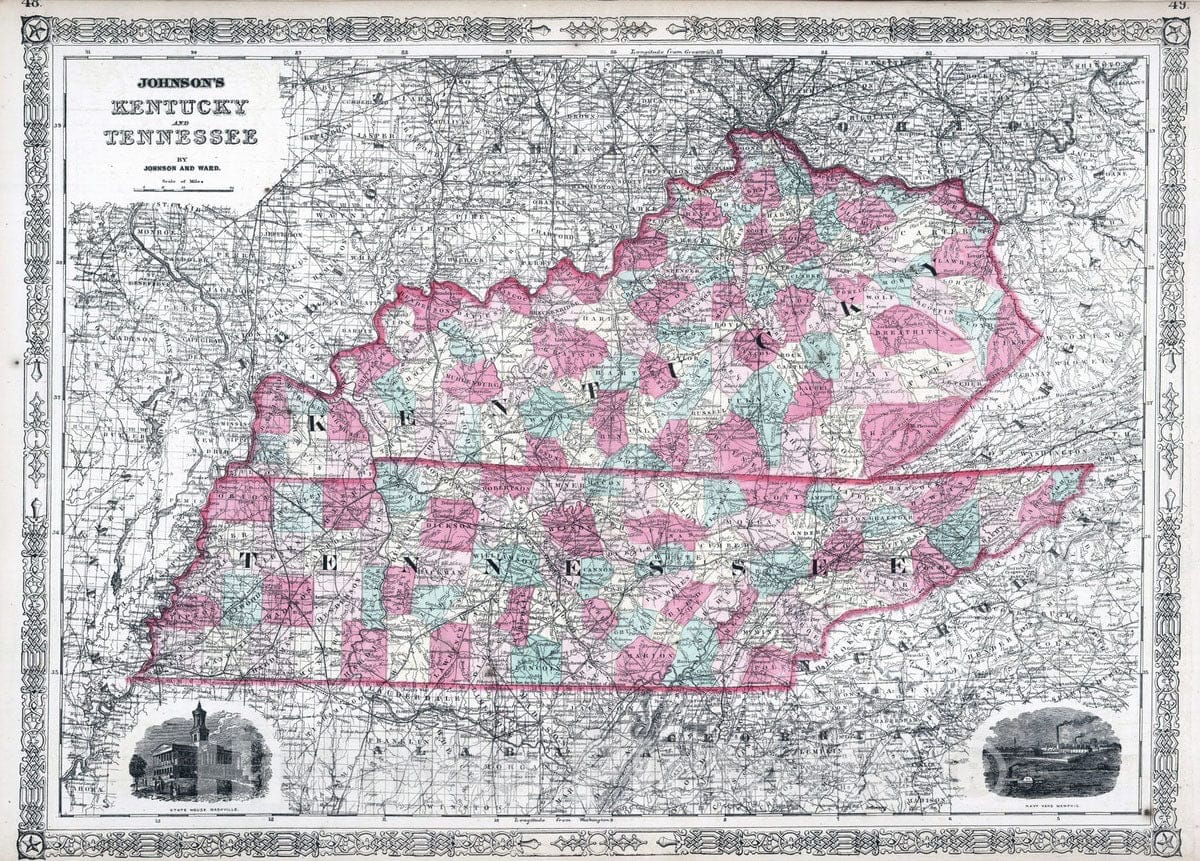Historic Map : 1865 Kentucky And Tennessee. v2 - Vintage Wall Art