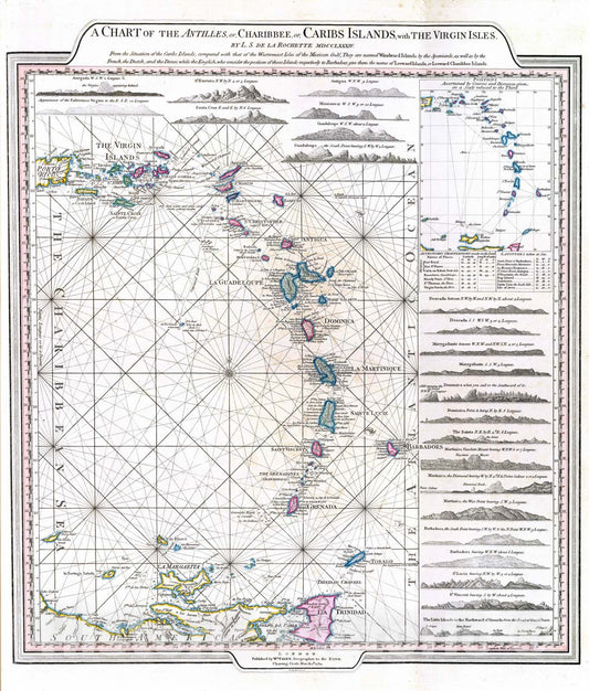 Historic Map : 1784 Antilles, Charibbee Islands. - Vintage Wall Art