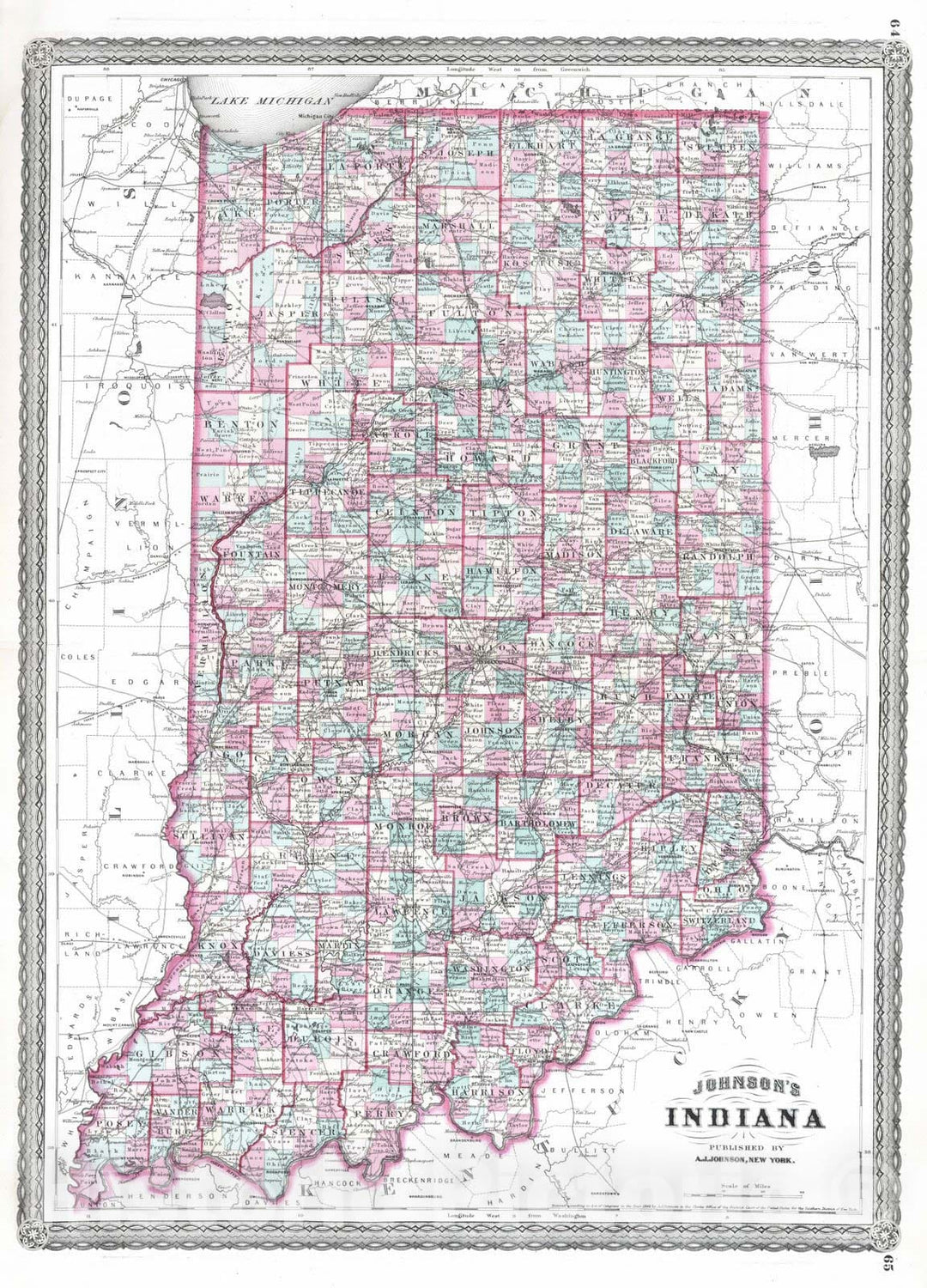 Historic Map : 1870 Indiana. - Vintage Wall Art