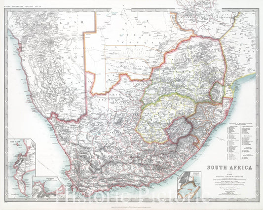 South Africa with Cape Town and Durban, 1912 - Historical Map Print
