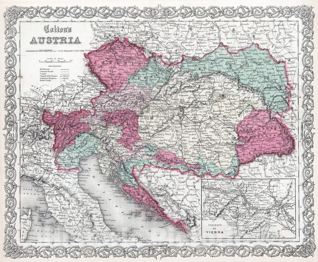 Historic Map : 1865 Austria. - Vintage Wall Art