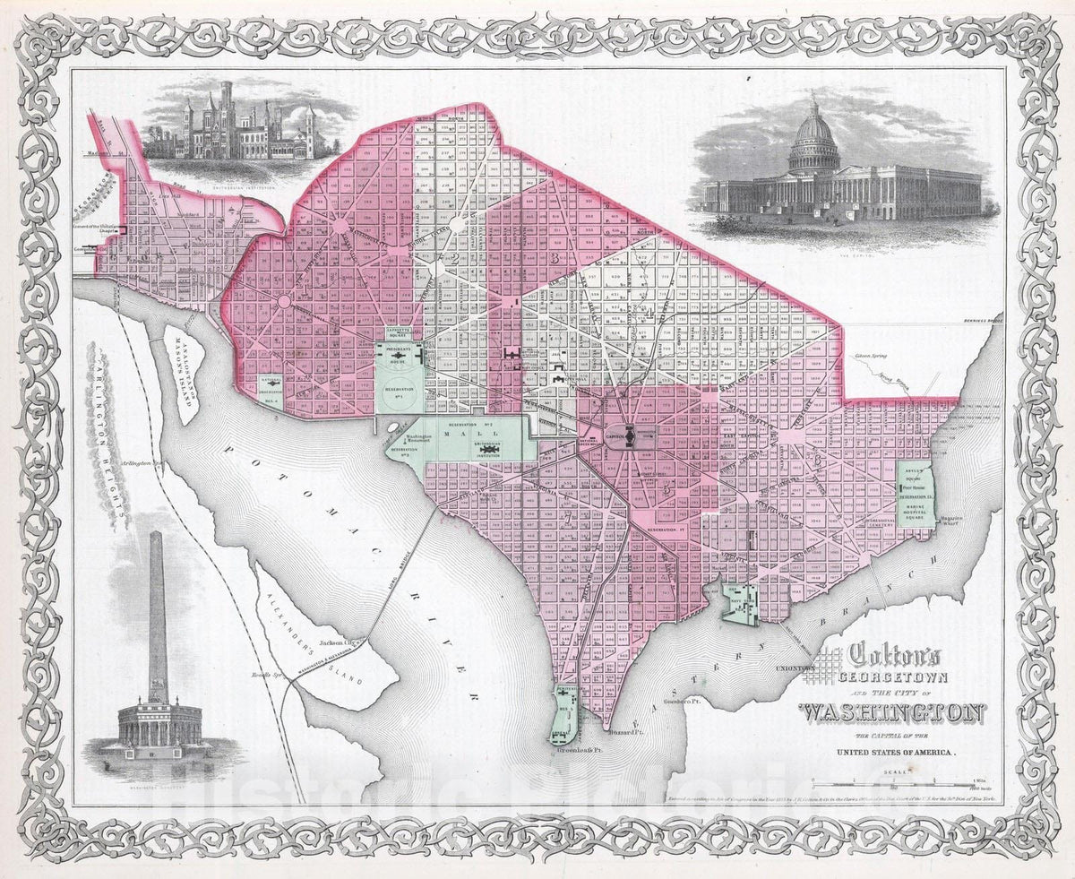 Historic Map : 1865 Georgetown and the City of Washington. - Vintage Wall Art