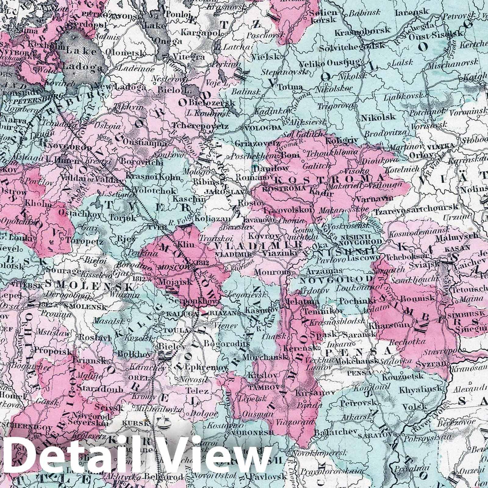 Russia and Ukraine - Physical Map, 1865 - Johnson's Family Atlas