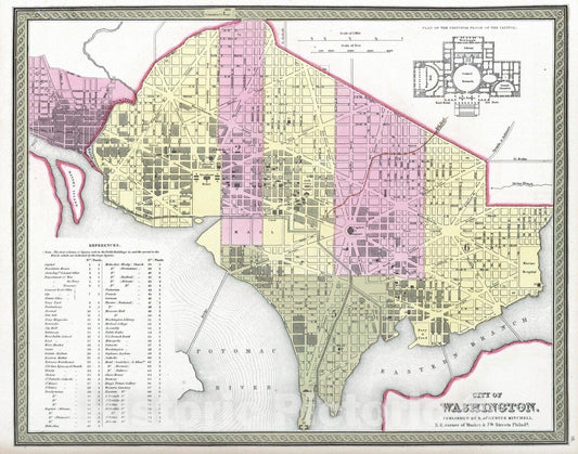 Historic Map : 1849 City of Washington - Vintage Wall Art