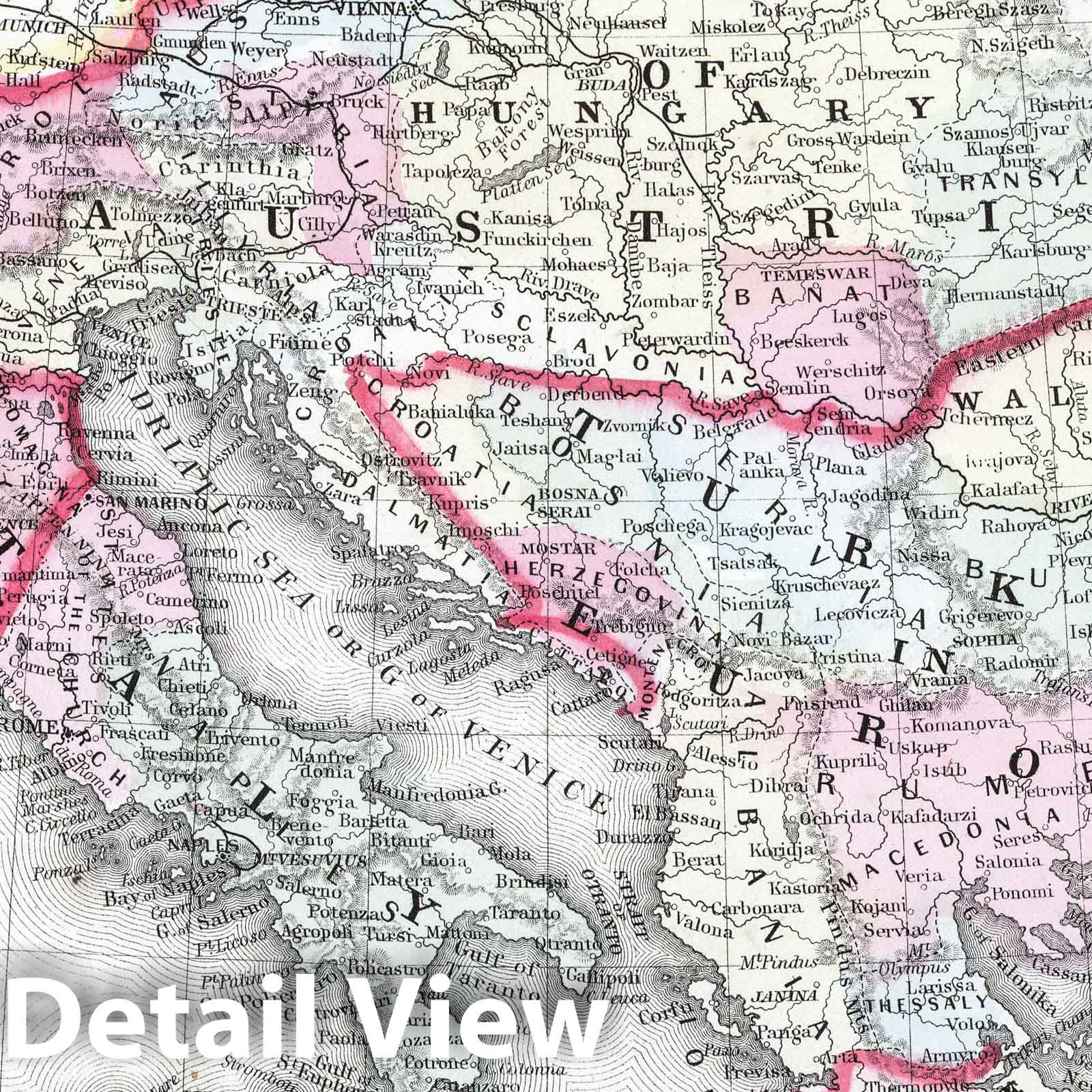Map of the Austrian Empire, Italian States, Turkey in Europe & Greece - 1865 Mitchell's Atlas