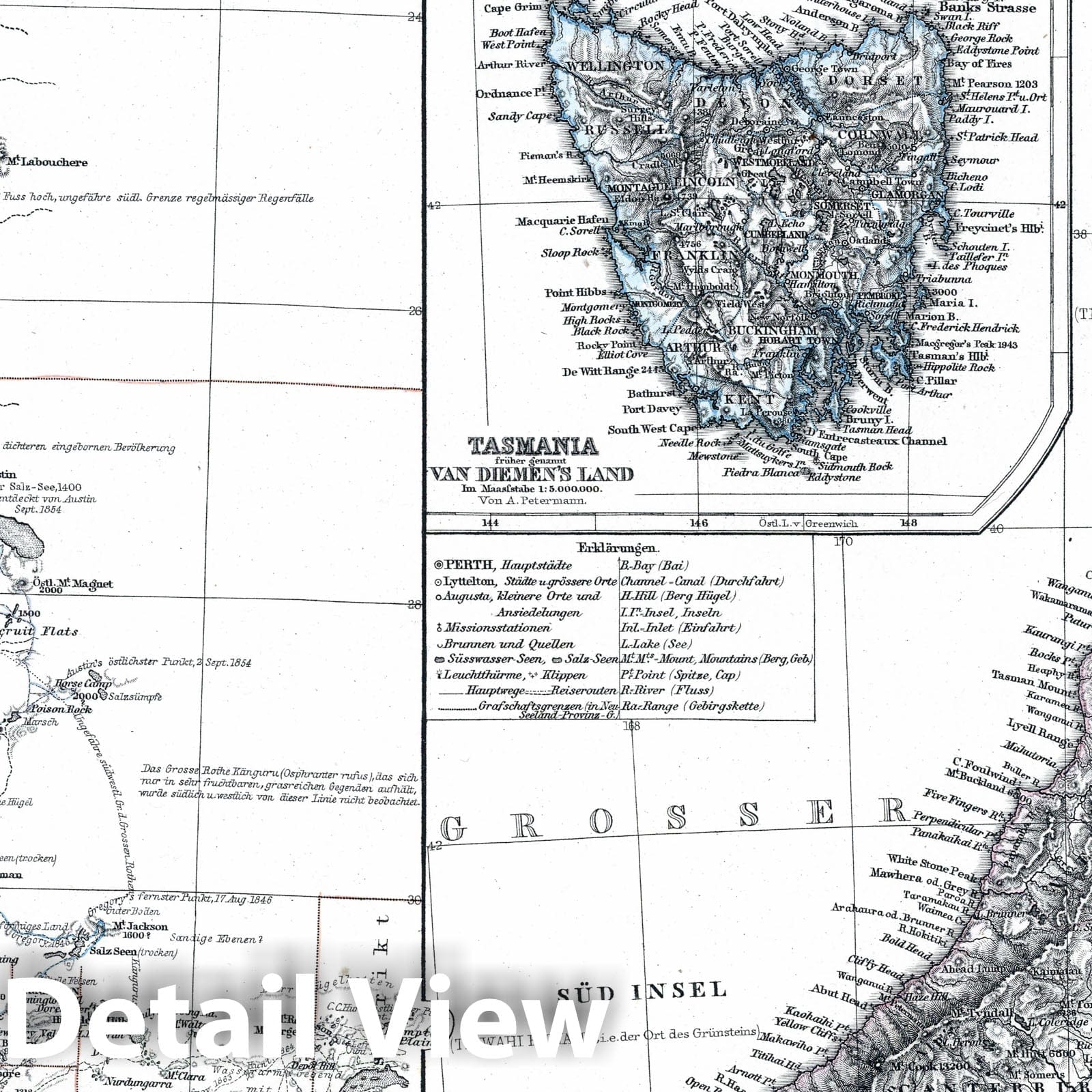 Western Australia, New Zealand, and Tasmania, 1866 - Historical Map Print