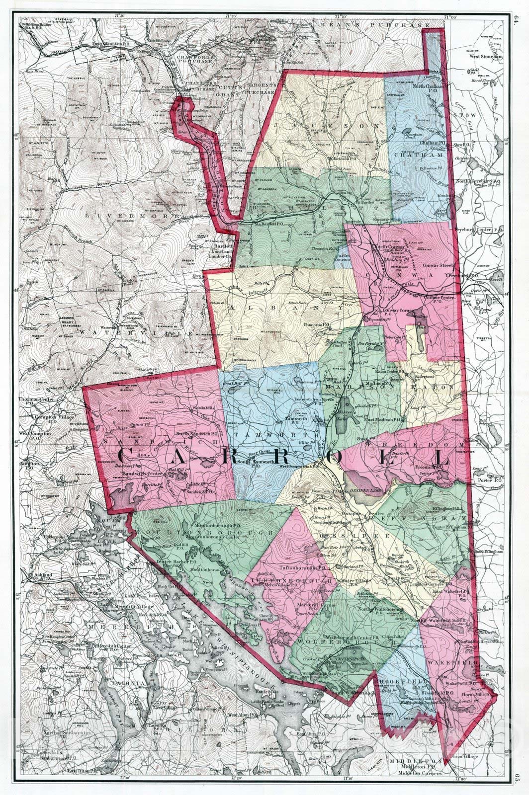Historic Map : 1877 Carroll (County), (New Hampshire). - Vintage Wall Art