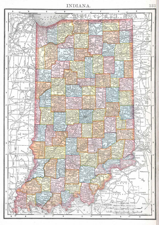 Historic Map : 1907 Indiana : Vintage Wall Art
