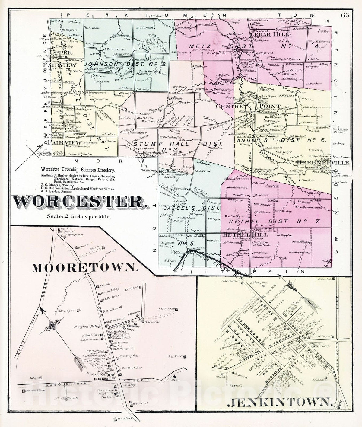 Historic Map : 1871 Worchester, Montgomery County, Pennsylvania. (insets) Mooretown. Jenkintown. - Vintage Wall Art