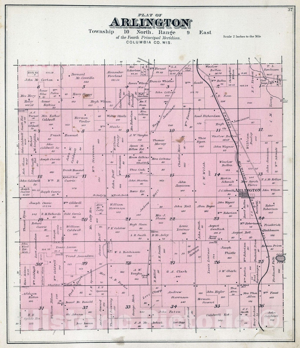 Historic Map : 1890 Arlington Township, Columbia County, Wisconsin. - Vintage Wall Art