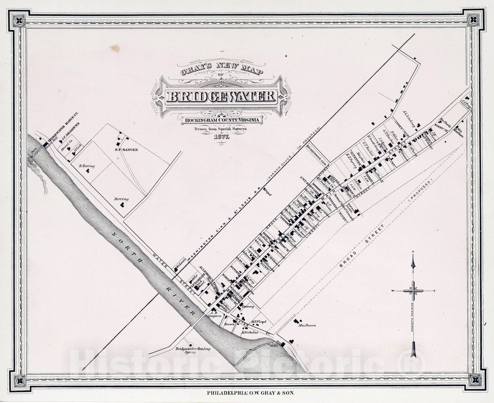 Historic Map : 1877 Bridgewater, Virginia. - Vintage Wall Art