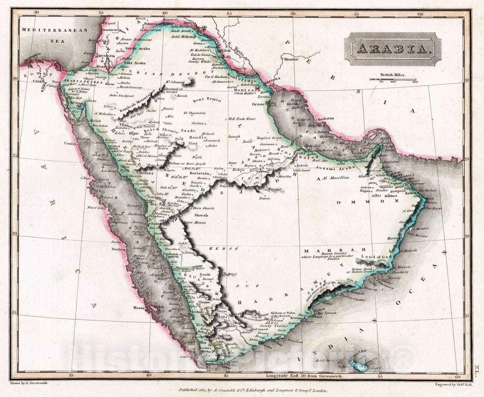 Historic Wall Map : 1817 Arabia - Vintage Wall Art