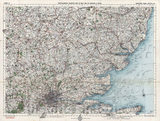Historic Map : National Atlas - 1919 Sheet 9. Middlesex, Essex, Suffolk, c. - Vintage Wall Art