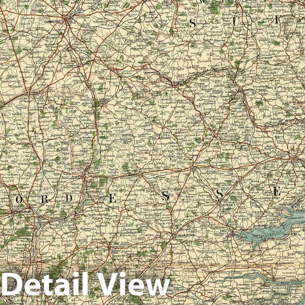 Middlesex, Essex, Suffolk, England - Railroad Map, 1919 - Historical Map Print