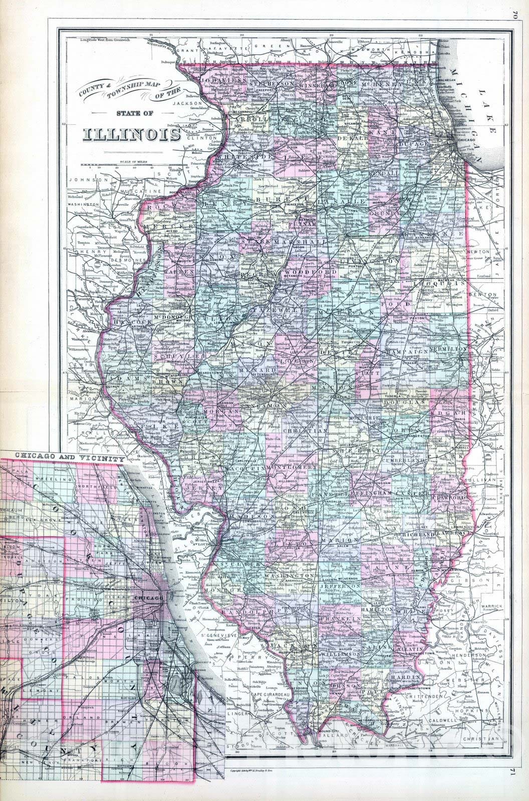 Historic Map : 1886 Illinois. v1 - Vintage Wall Art