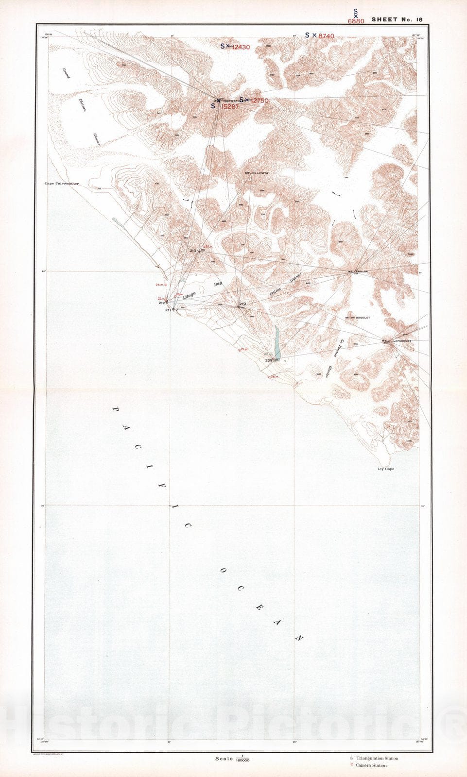 Historic Map : 1904 Sheet No. 16. (Grand Plateau Glacier, Mt. Fairweather, Cape Fairweather, Lituya Bay). - Vintage Wall Art