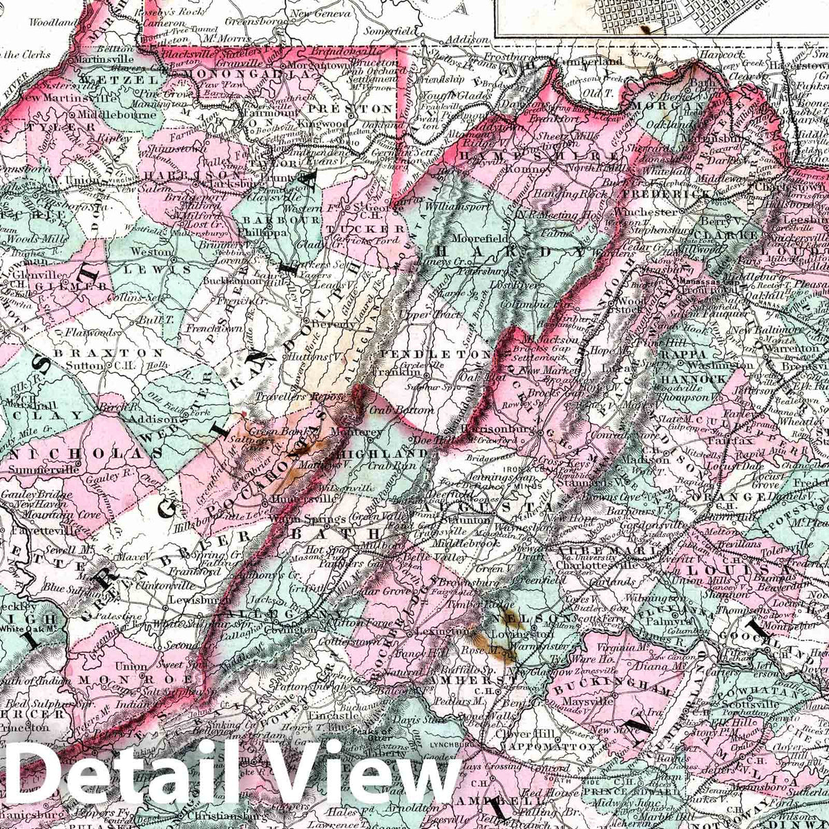 Historic Map : 1869 Virginia and West Virginia. - Vintage Wall Art