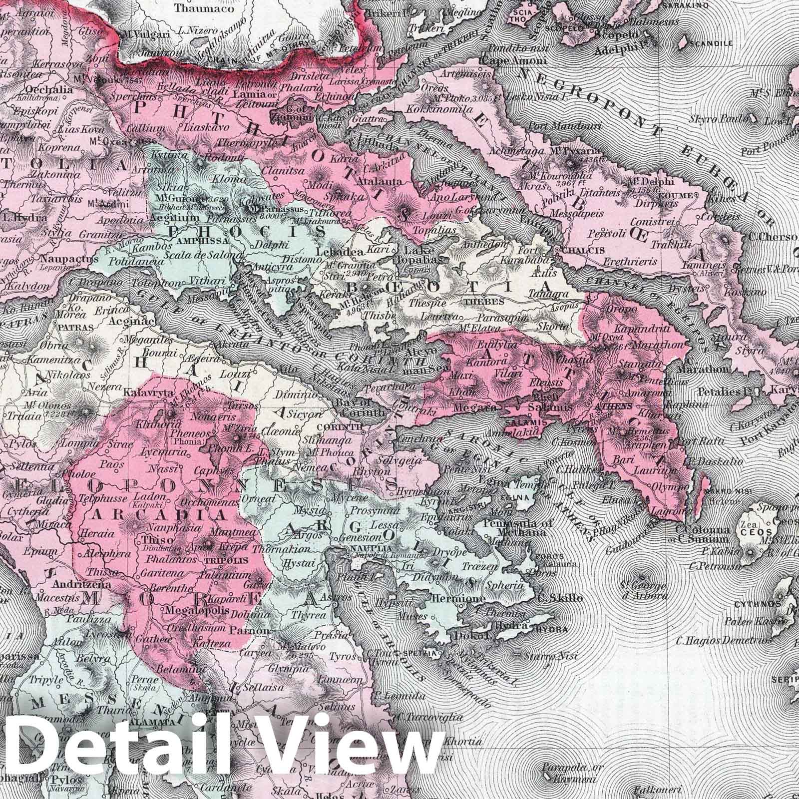 Greece and the Ionian Islands - Boundary Map, 1865 - Historical Map Print