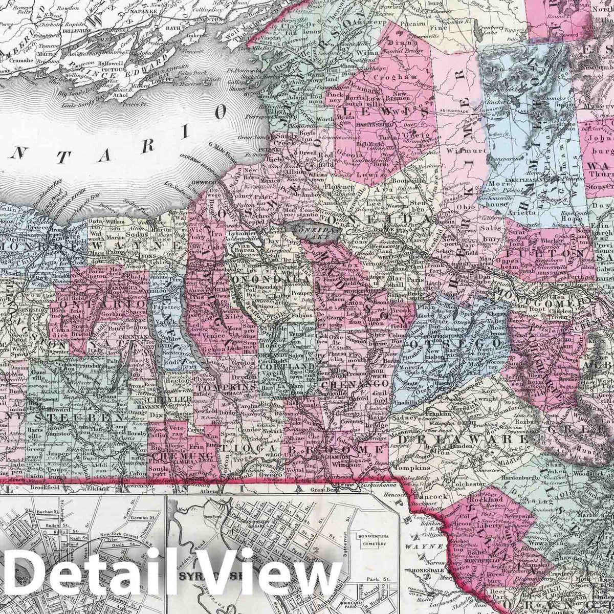 New York - Boundary Map, 1865 - Colton's General Atlas Print