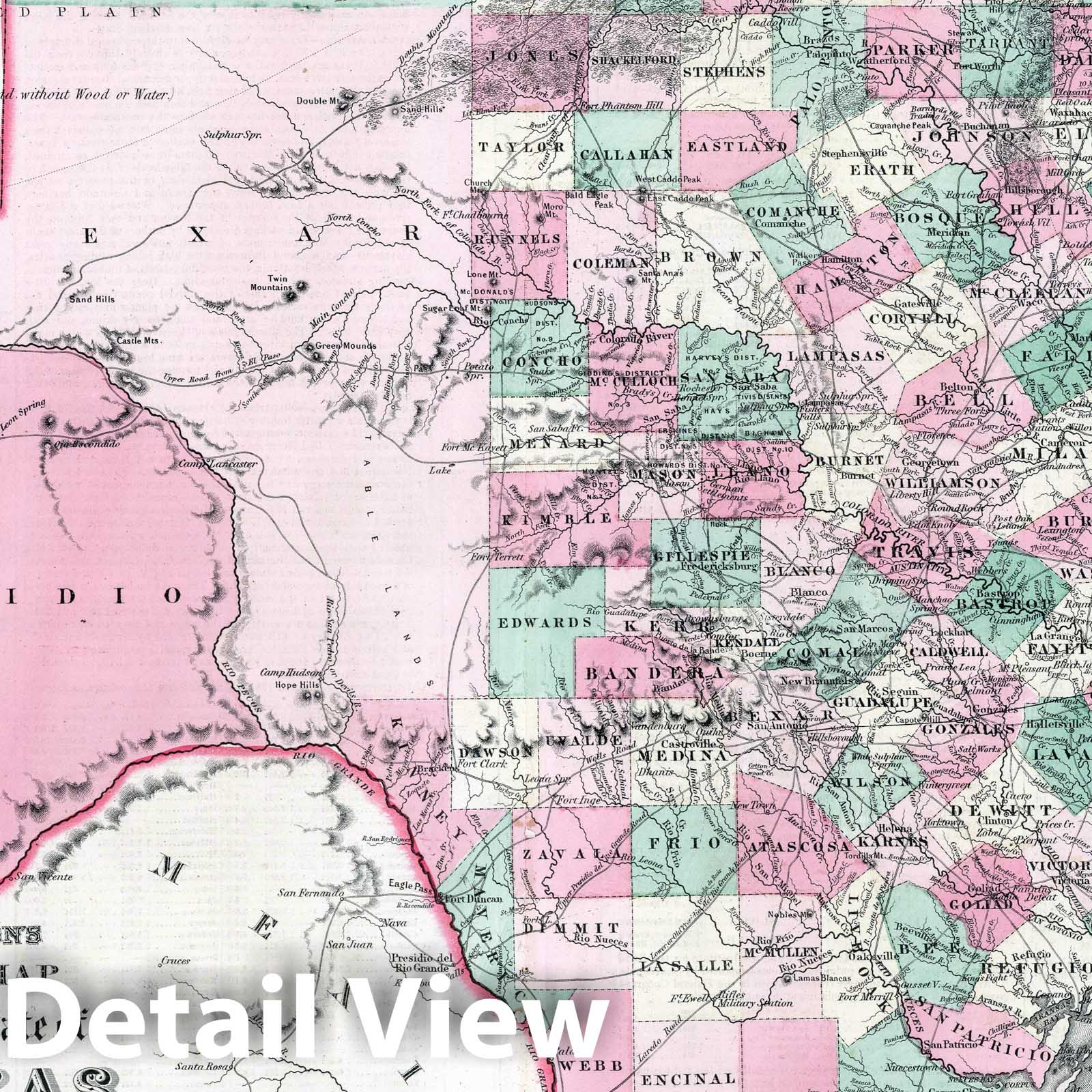 Texas, 1869 - Historical Map Print