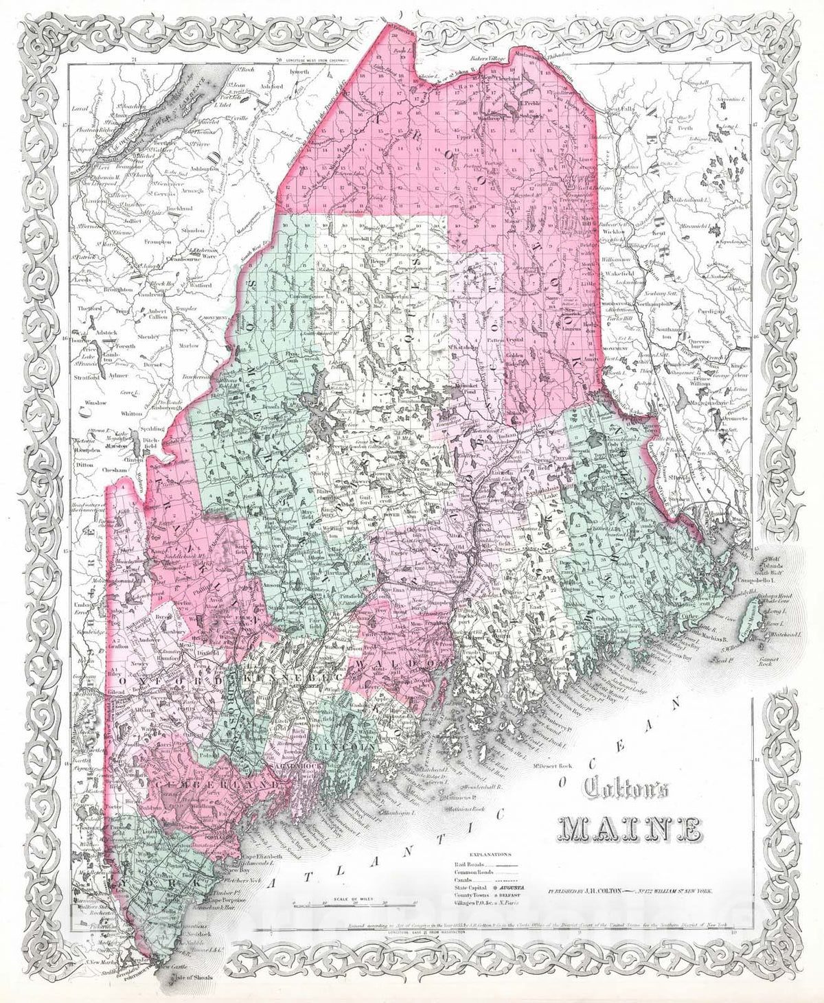 Historic Map : 1865 Maine. v2 - Vintage Wall Art