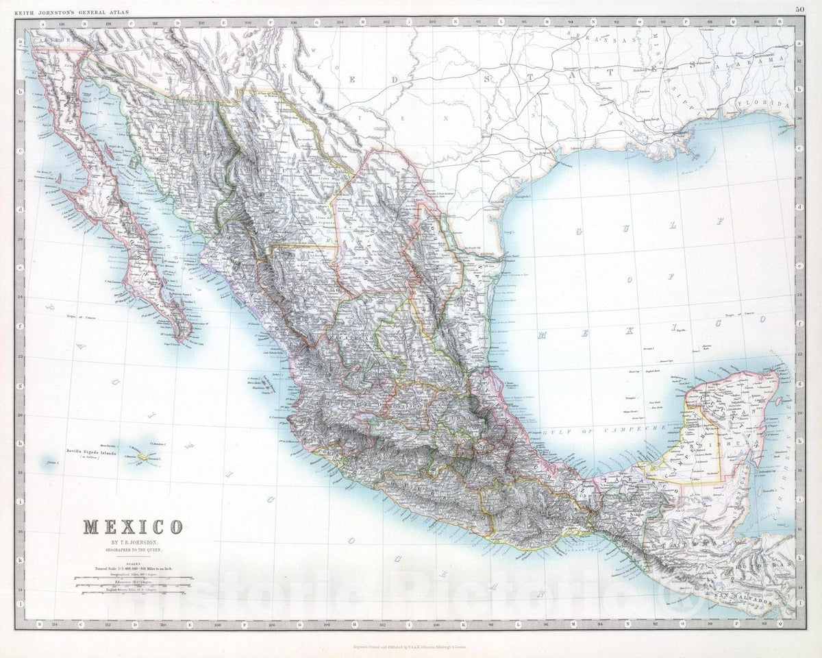 Historic Wall Map : 1893 Mexico. - Vintage Wall Art