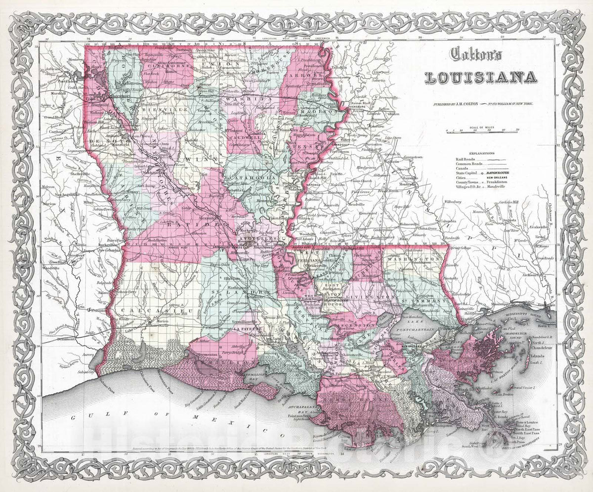 Historic Map : 1865 Louisiana. - Vintage Wall Art