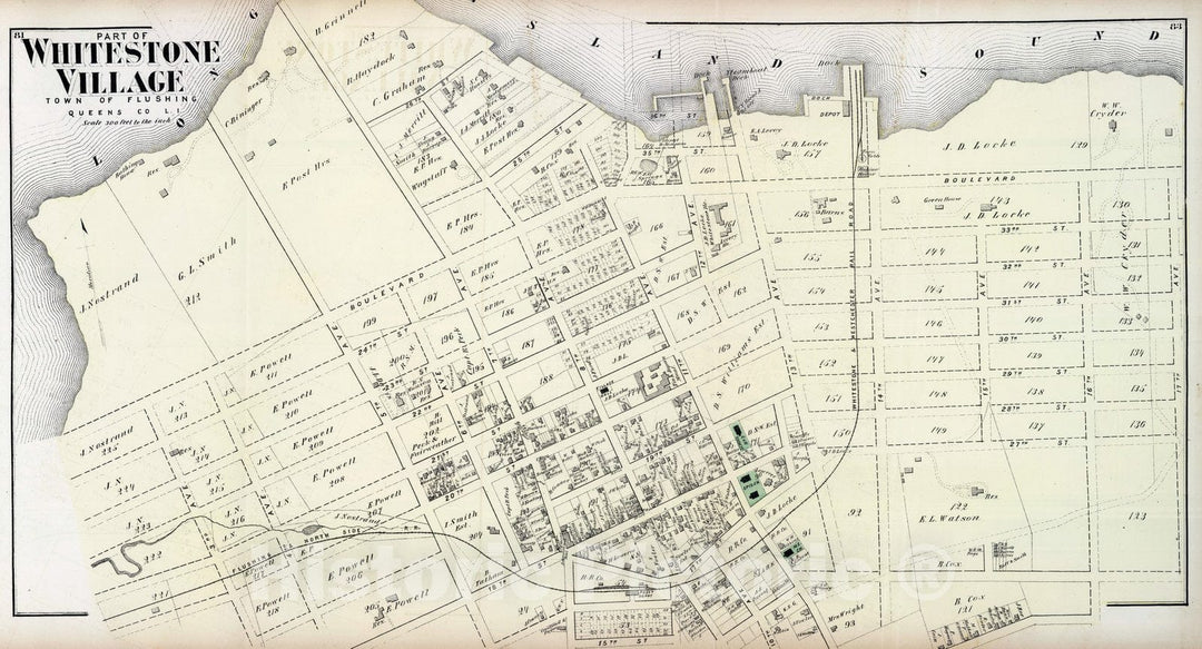 Historic Map - 1873 Whitestone Village, in Flushing. Long Island. v1 - Vintage Wall Art