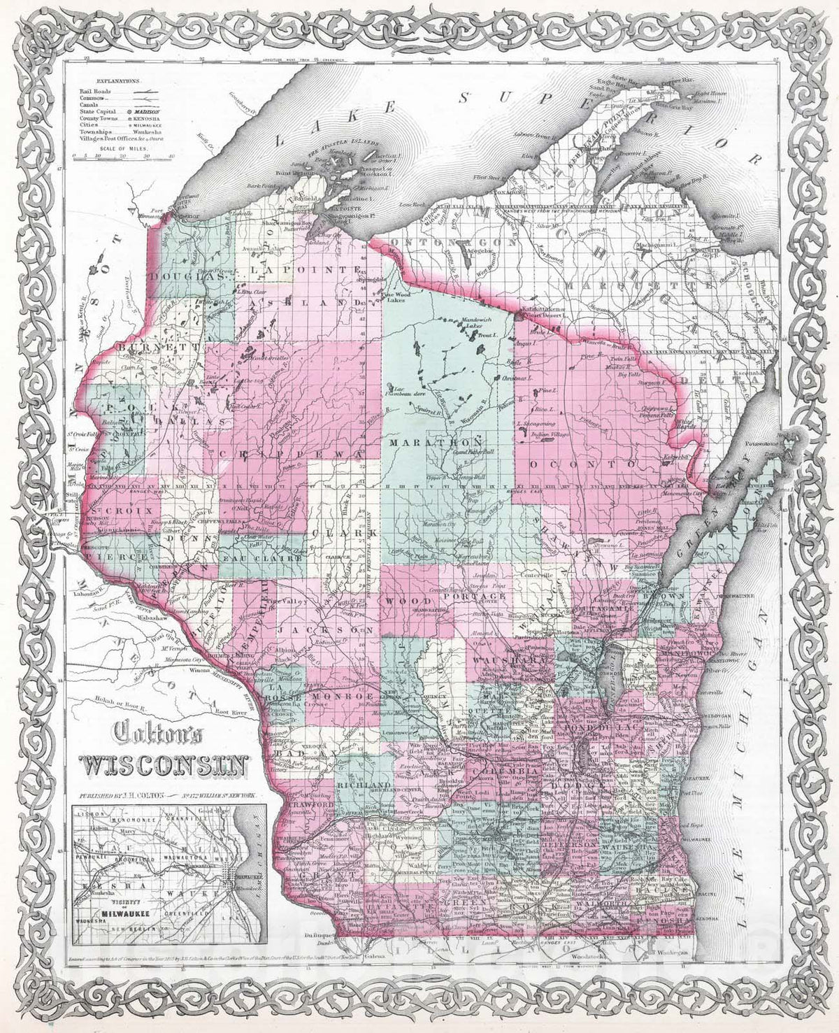 Historic Map : 1865 Wisconsin. - Vintage Wall Art
